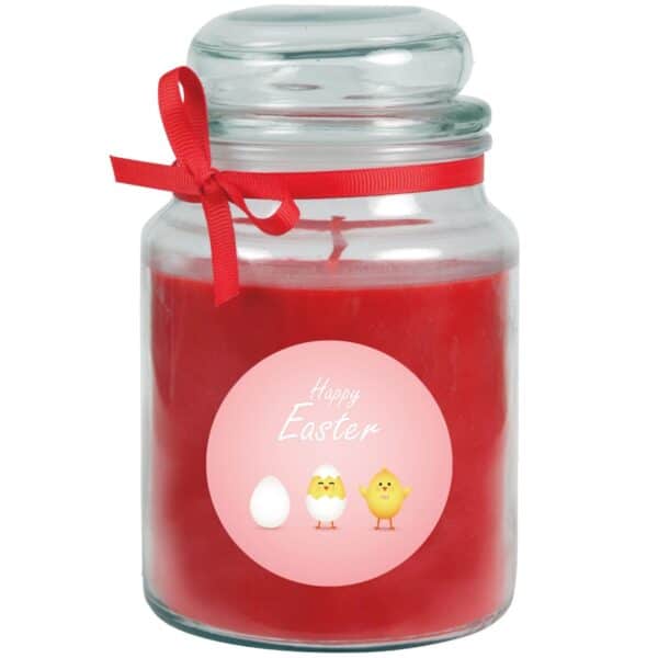 HS Candle Duftkerze & Glas Ostern Rot Bonbon 110h Küken