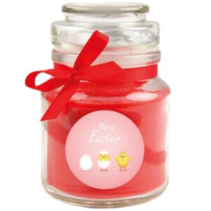 HS Candle Duftkerze & Glas Ostern Rot Bonbon 30h Küken