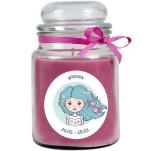 HS Candle Duftkerze & Glas Sternzeichen Lavendel 110 Stunden Fische