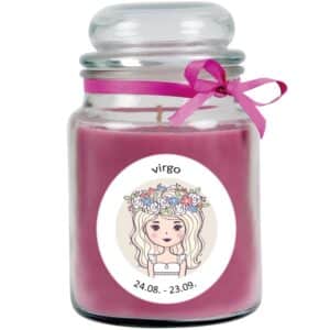 HS Candle Duftkerze & Glas Sternzeichen Lavendel 110 Stunden Jungfrau