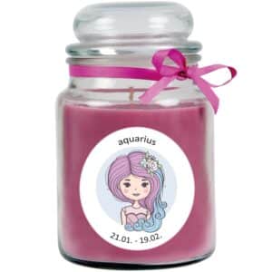 HS Candle Duftkerze & Glas Sternzeichen Lavendel 110 Stunden Wassermann