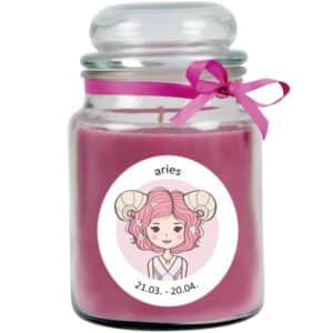 HS Candle Duftkerze & Glas Sternzeichen Lavendel 110 Stunden Widder