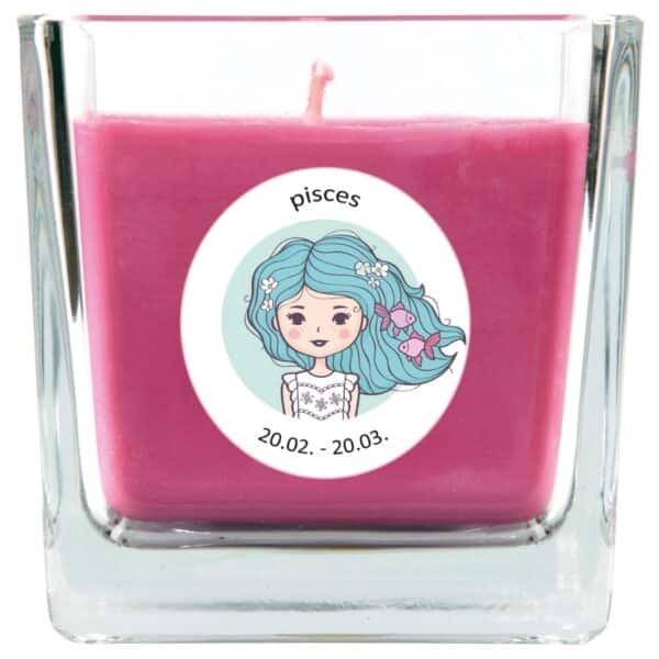 HS Candle Duftkerze & Glas Sternzeichen Lavendel 50 Stunden Fische