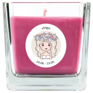 HS Candle Duftkerze & Glas Sternzeichen Lavendel 50 Stunden Jungfrau