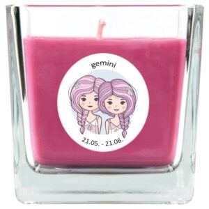 HS Candle Duftkerze & Glas Sternzeichen Lavendel 50 Stunden Zwillinge