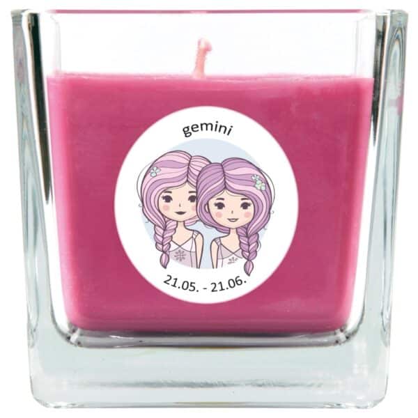 HS Candle Duftkerze & Glas Sternzeichen Lavendel 50 Stunden Zwillinge