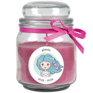 HS Candle Duftkerze & Glas Sternzeichen Lavendel 70 Stunden Fische