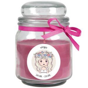 HS Candle Duftkerze & Glas Sternzeichen Lavendel 70 Stunden Jungfrau