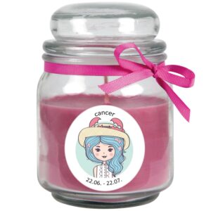 HS Candle Duftkerze & Glas Sternzeichen Lavendel 70 Stunden Krebs