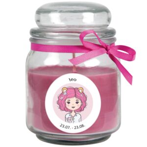 HS Candle Duftkerze & Glas Sternzeichen Lavendel 70 Stunden Löwe