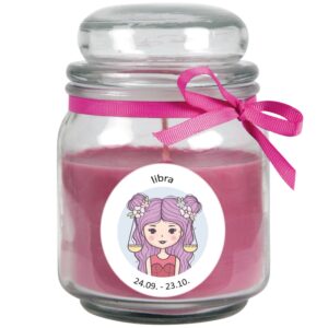 HS Candle Duftkerze & Glas Sternzeichen Lavendel 70 Stunden Waage