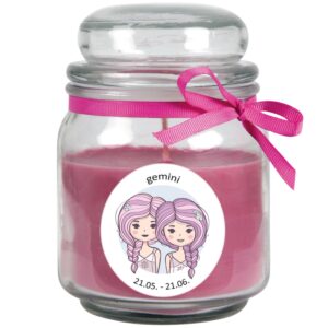 HS Candle Duftkerze & Glas Sternzeichen Lavendel 70 Stunden Zwillinge