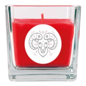 HS Candle Duftkerze & Glas Sternzeichen Rose 50 Stunden Widder