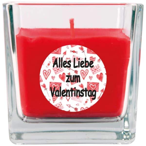 HS Candle Duftkerze & Glas Valentinstag Viereck 50h Alles Liebe