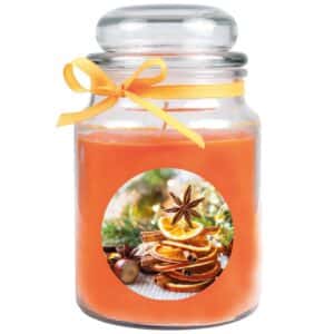HS Candle Duftkerze & Glas Weihnachten Orange Bonbon 110h