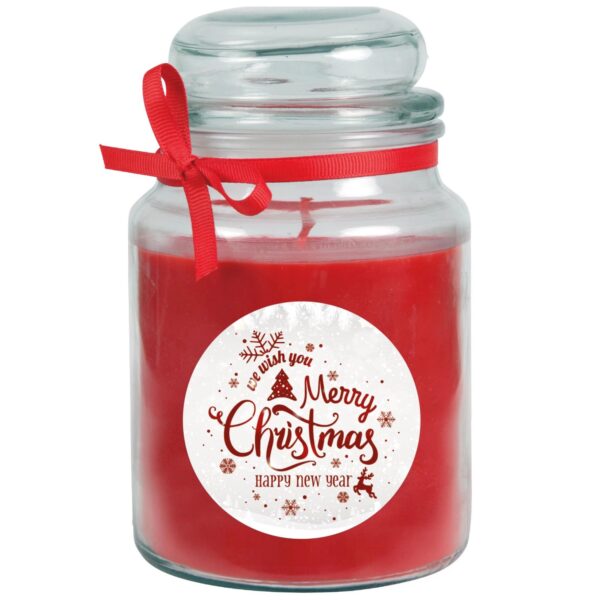 HS Candle Duftkerze & Glas Weihnachten Rot Bonbon 110h