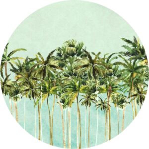 Komar Selbstklebende Runde Tapete Coconut Trees Grün und Blau Ø 125 cm 611165