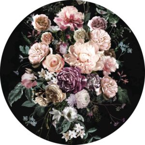 Komar Selbstklebende Runde Tapete Enchanted Flowers Rosa und Schwarz Ø 125 cm 611155