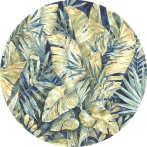 Komar Selbstklebende Runde Tapete Feuilles Tropicales Blau und Grün Ø 125 cm 611164