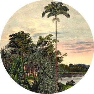 Komar Selbstklebende Runde Tapete Vintage Landscape Grün Ø 125 cm 611166