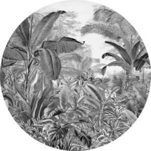Komar Selbstklebende Runde Tapete Wild Woods Schwarz-Weiß Ø 125 cm 611162