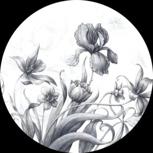 Sanders & Sanders Selbstklebende Runde Tapete Blumen Schwarz-Weiß Ø 70 cm 601099