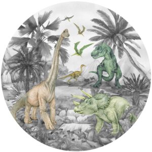 Sanders & Sanders Selbstklebende Runde Tapete Dinosaurier Grau Ø 70 cm 601286