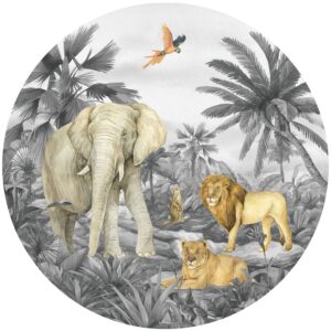 Sanders & Sanders Selbstklebende Runde Tapete Dschungeltiere Grau Ø 70 cm 601288