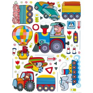 Sanders & Sanders Wandtattoo Bauernhof Blau Grün und Gelb 65 x 85 cm 600244