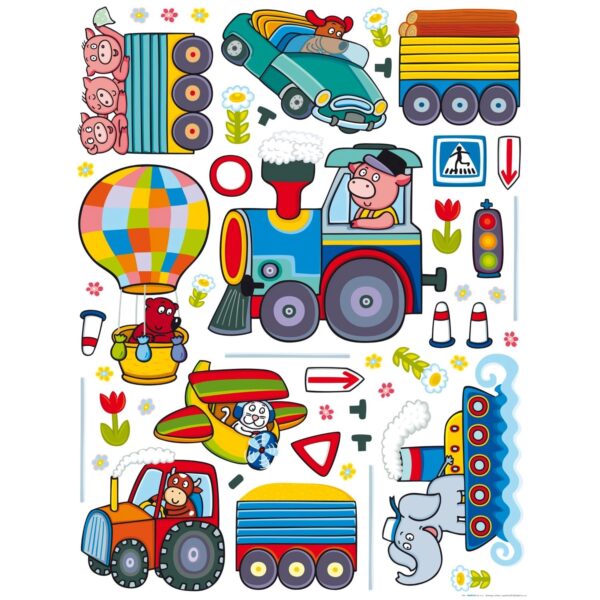 Sanders & Sanders Wandtattoo Bauernhof Blau Grün und Gelb 65 x 85 cm 600244
