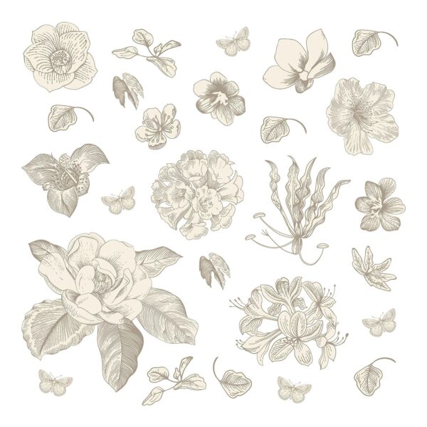 Sanders & Sanders Wandtattoo Blumen Grau 30 x 30 cm 601329