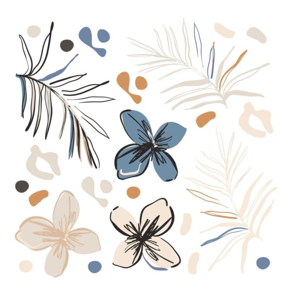 Sanders & Sanders Wandtattoo Blumenmuster Beige Blau und Orange 30 x 30 cm 601330