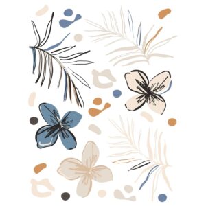 Sanders & Sanders Wandtattoo Blumenmuster Beige Blau und Orange 85 x 65 cm 601352
