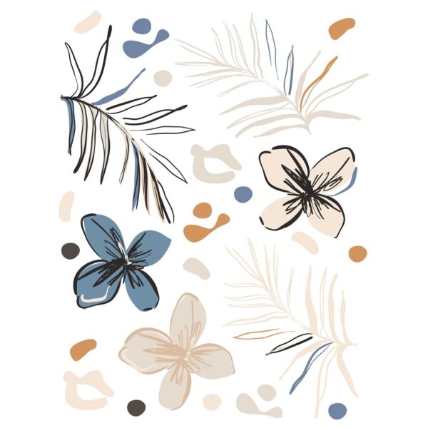 Sanders & Sanders Wandtattoo Blumenmuster Beige Blau und Orange 85 x 65 cm 601352