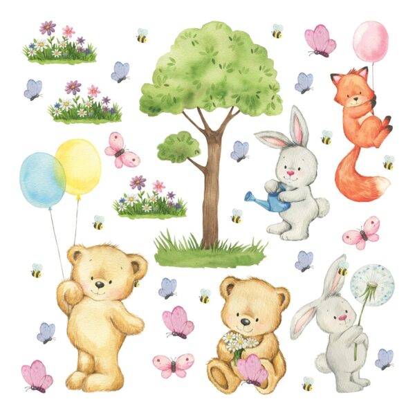 Sanders & Sanders Wandtattoo Wald Mit Waldtieren Multicolor 30 x 30 cm 601334