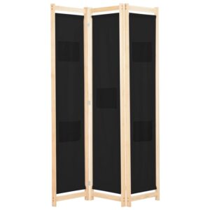 VidaXL 3-teiliger Raumteiler Schwarz 120 x 170 x 4 cm Stoff