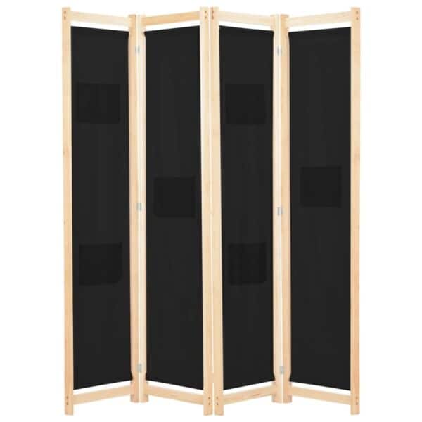 VidaXL 4-teiliger Raumteiler Schwarz 160 x 170 x 4 cm Stoff