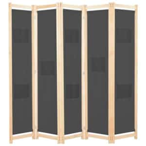 VidaXL 5-teiliger Raumteiler Grau 200 x 170 x 4 cm Stoff