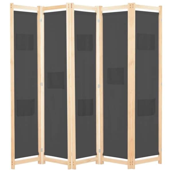 VidaXL 5-teiliger Raumteiler Grau 200 x 170 x 4 cm Stoff