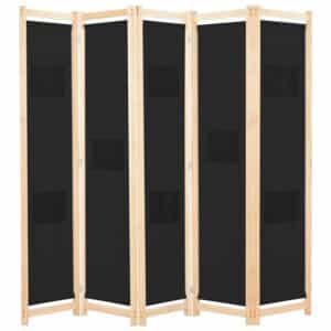 VidaXL 5-teiliger Raumteiler Schwarz 200 x 170 x 4 cm Stoff