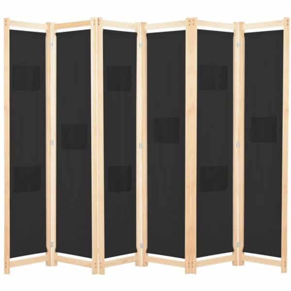 VidaXL 6-teiliger Raumteiler Schwarz 240 x 170 x 4 cm Stoff