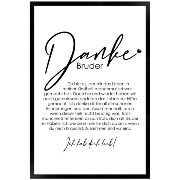 WANDStyle Gerahmtes Poster Danke Bruder 40 x 60 cm Geschenkidee für Eine Person