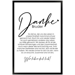 WANDStyle Gerahmtes Poster Danke Bruder 40 x 60 cm Geschenkidee für Mehrere Personen