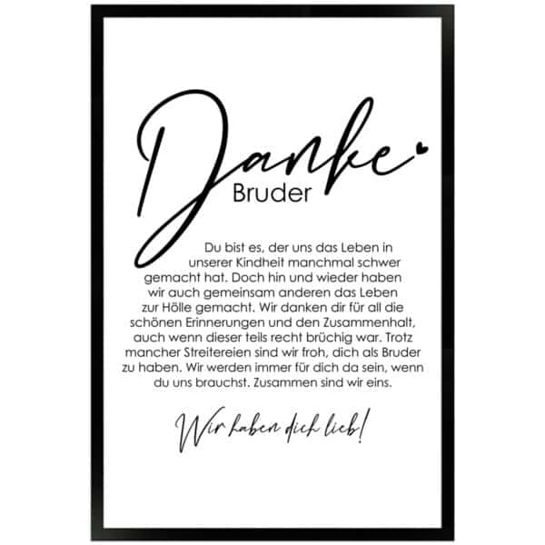 WANDStyle Gerahmtes Poster Danke Bruder 40 x 60 cm Geschenkidee für Mehrere Personen