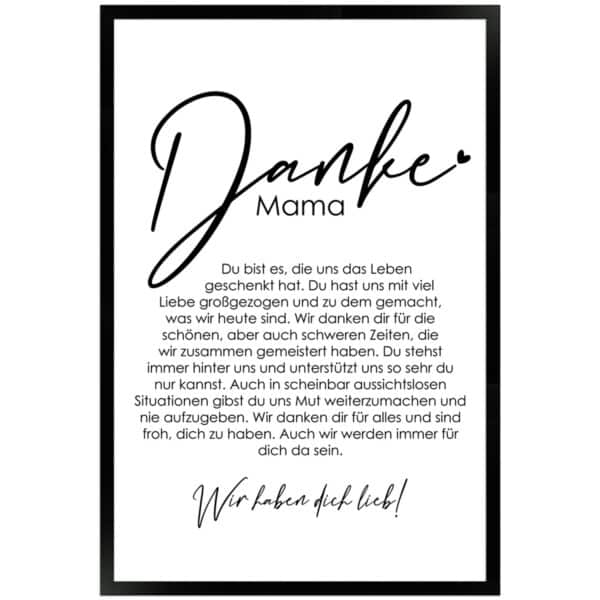 WANDStyle Gerahmtes Poster Danke Mama 40 x 60 cm Geschenkidee für Mehrere Personen