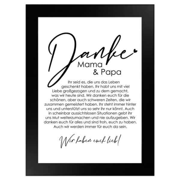 WANDStyle Gerahmtes Poster Danke Mama und Papa 13 x 18 cm Geschenkidee für Mehrere Personen