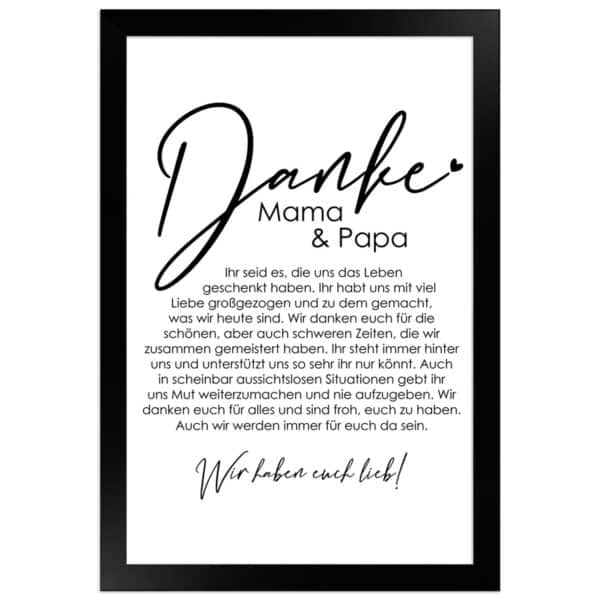 WANDStyle Gerahmtes Poster Danke Mama und Papa 20 x 30 cm Geschenkidee für Mehrere Personen