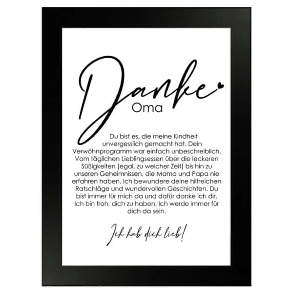 WANDStyle Gerahmtes Poster Danke Oma 13 x 18 cm Geschenkidee für Eine Person