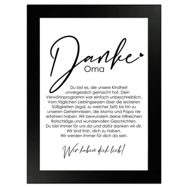 WANDStyle Gerahmtes Poster Danke Oma 13 x 18 cm Geschenkidee für Mehrere Personen