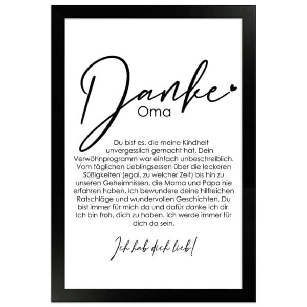 WANDStyle Gerahmtes Poster Danke Oma 20 x 30 cm Geschenkidee für Eine Person